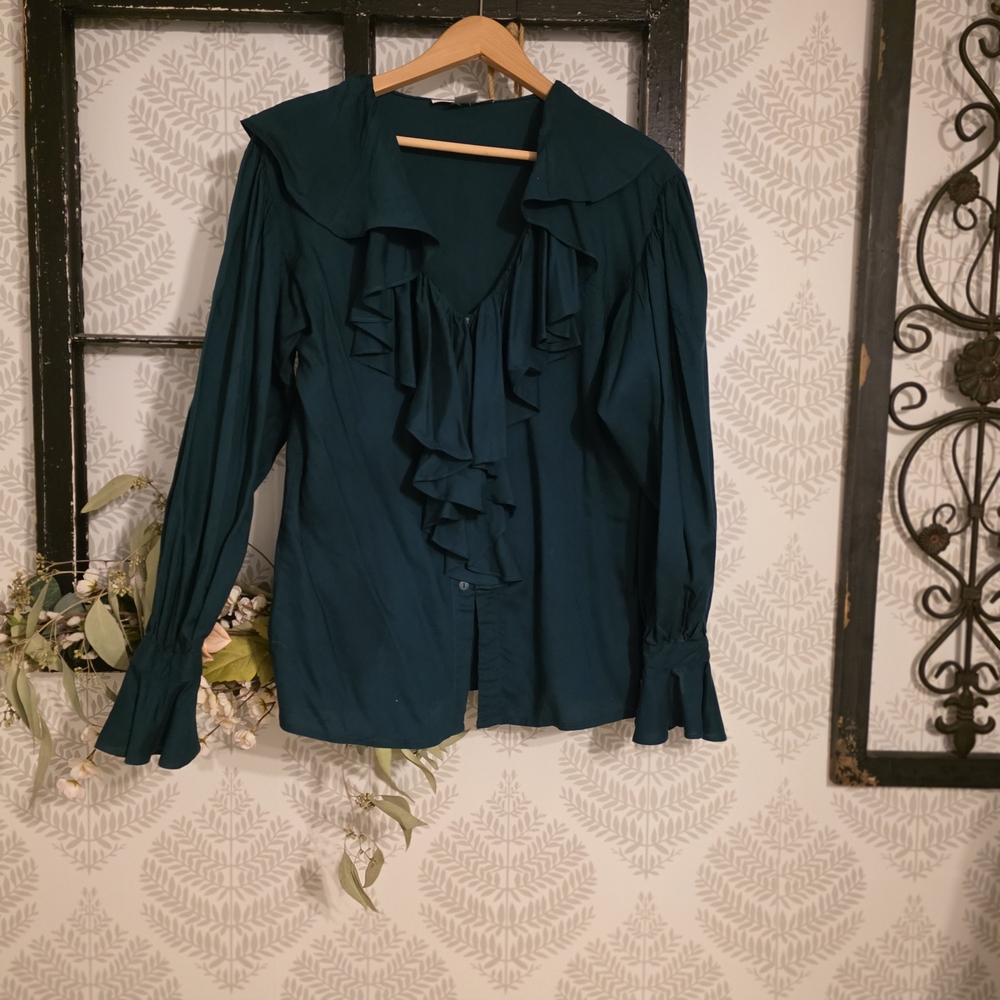 The Limited Deep Teal Ruffle Blouse